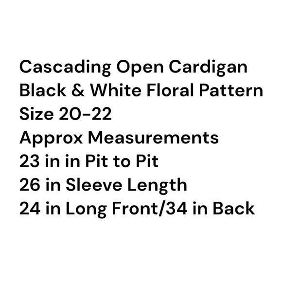 Cascading Open Cardigan Black & White Floral Pattern Size 3X (20-22) - Picture 3 of 8